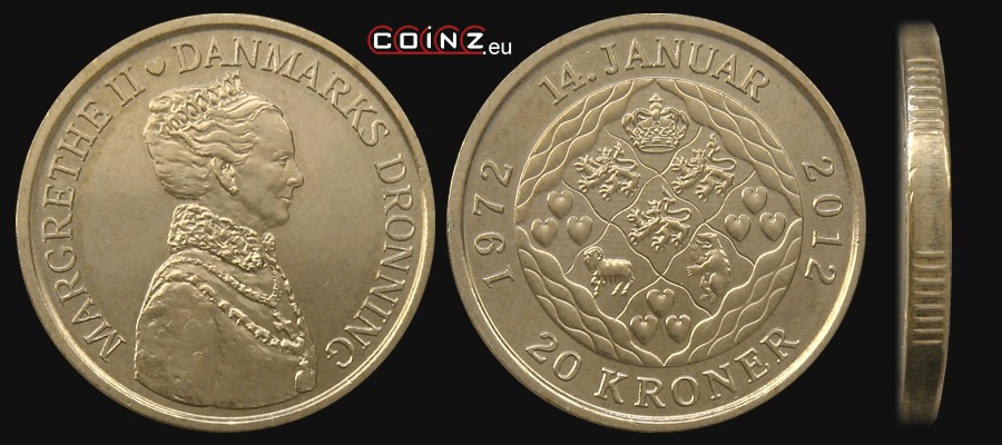 20 kroner 2012 - 40 Years of Queen Margrethe's II Reign - coins of Denmark