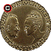 20 koron 1992 - 25 Rocznica Ślubu Pary Królewskiej - układ awersu do rewersu