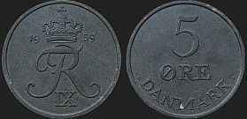coins of Denmark - 5 øre 1950-1964