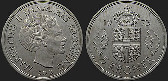 coins of Denmark - 5 kroner 1973-1988