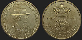 coins of Denmark - 20 kroner 1990 50th Birthday of Queen Margrethe II