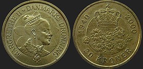 coins of Denmark - 20 kroner 2000 60th Birthday of Queen Margrethe II