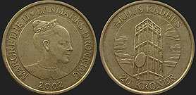 coins of Denmark - 20 kroner 2002 Towers - City Hall in Aarhus