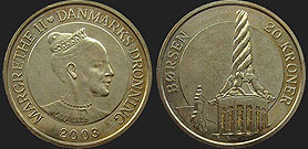 coins of Denmark - 20 kroner 2003 Towers - Old Stock Exchange in Copenhagen