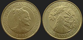 coins of Denmark - 20 kroner 2005 Towers - Church in Landet