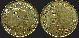 coins of Denmark - 20 kroner 2007 Towers - City Hall in Copenhagen
