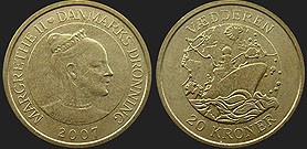 coins of Denmark - 20 kroner 2007 Ships - Frigate Vædderen