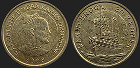 coins of Denmark - 20 kroner 2008 Ships - Royal Yacht Dannebrog