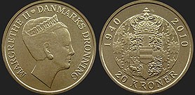 coins of Denmark - 20 kroner 2010 70th Birthday of Queen Margrethe II