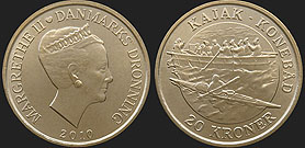 coins of Denmark - 20 kroner 2010 Ships - Kayak and Umiak