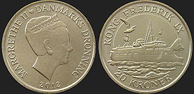 coins of Denmark - 20 kroner 2012 Ships - Ferry Kong Frederik IX