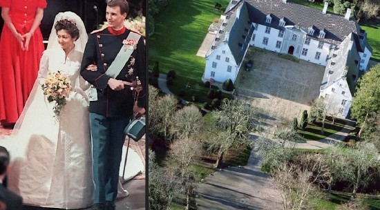 Prince Joachim and Alexandra Christina Manley together with the Schackenborg castle in Møgeltønder