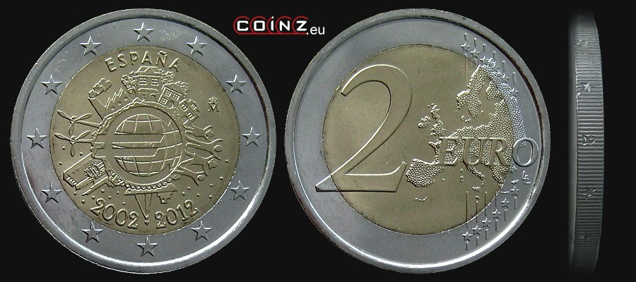 2 euro 2012 - 10 Lat Euro w Obiegu - monety Hiszpanii