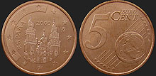 Monety Hiszpanii - 5 euro centów 1999-2009
