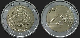 Monety Hiszpanii - 2 euro 2012 10 Lat Euro w Obiegu