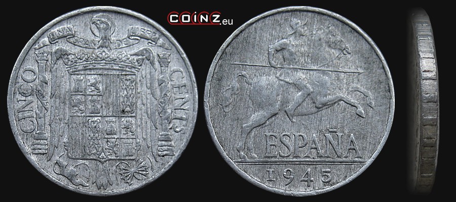 5 centymów 1940-1953 - monety Hiszpanii