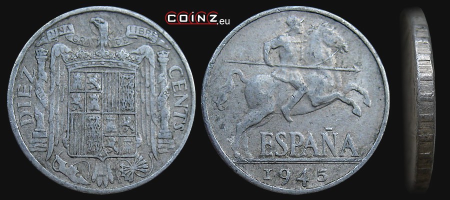 10 centymów 1940-1953 - monety Hiszpanii