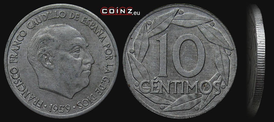 10 centymów 1959 - monety Hiszpanii