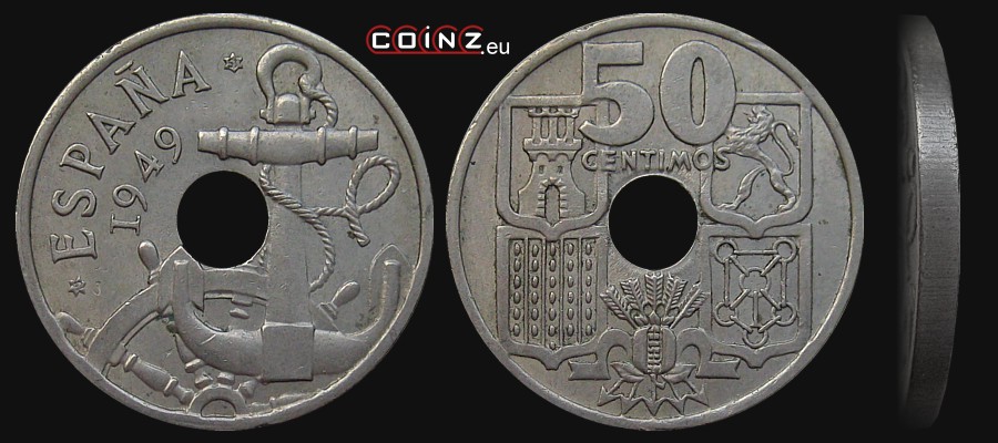 50 centymów 1951 - monety Hiszpanii