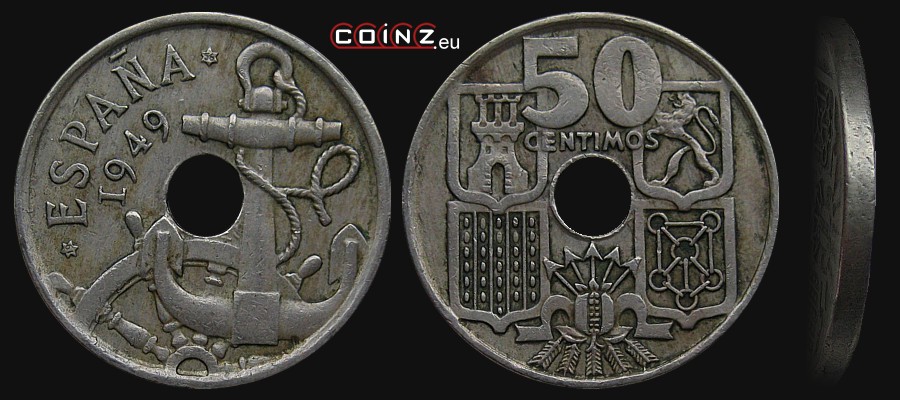 50 centymów 1951-1965 - monety Hiszpanii
