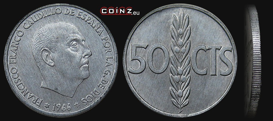 50 centymów 1967-1975 - monety Hiszpanii