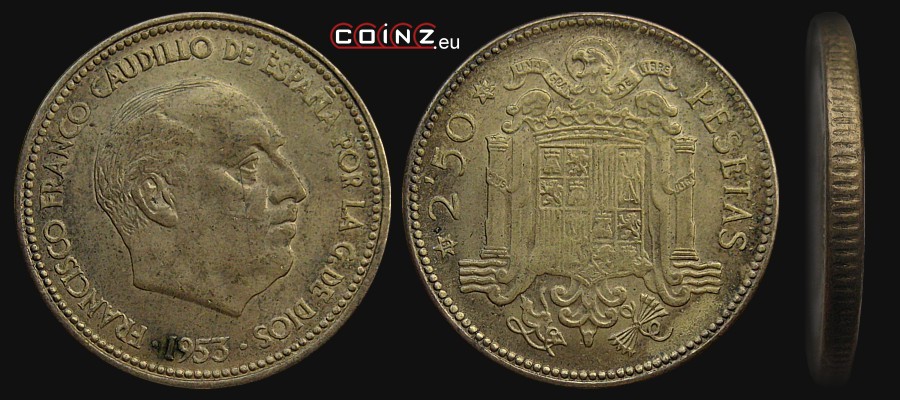 2.5 pesety 1954-1971 - monety Hiszpanii