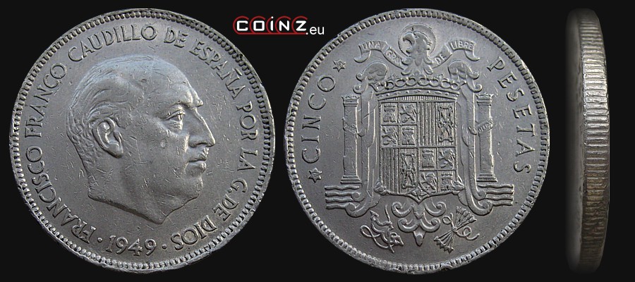 5 peset 1949-1952 - monety Hiszpanii