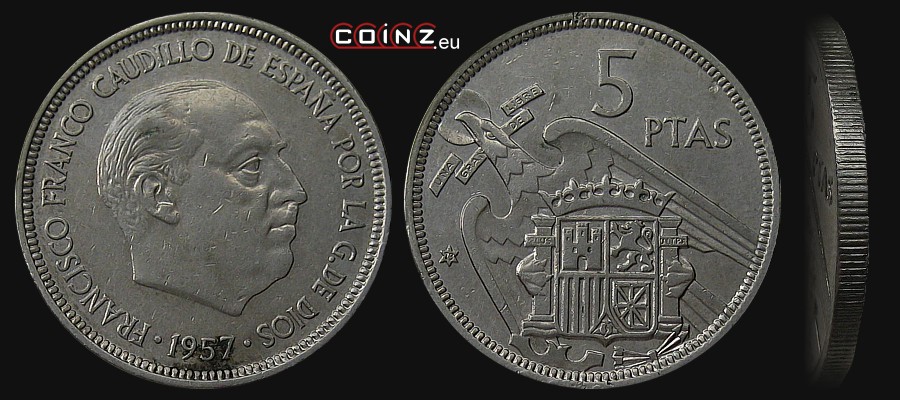 5 peset 1958-1975 - monety Hiszpanii