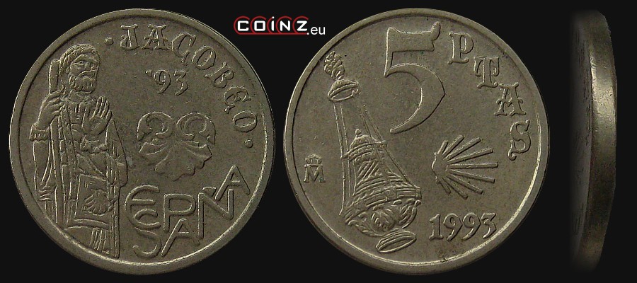 5 peset 1993 Rok Jakubowy - monety Hiszpanii
