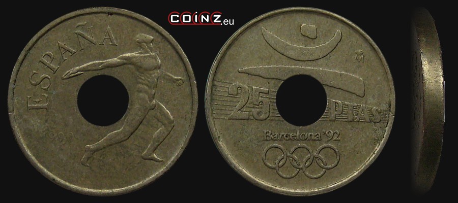 25 peset 1990-1991 Igrzyska Barcelona - dyskobol - monety Hiszpanii