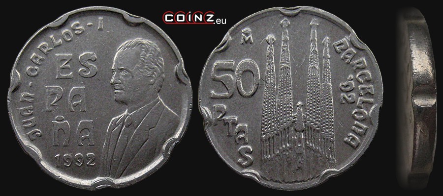 50 peset 1992 Igrzyska Olimpjskie Barcelona - La Sagrada Familia - monety Hiszpanii