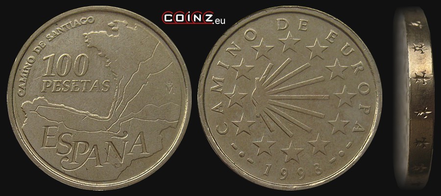 100 peset 1993 Rok Jakubowy - monety Hiszpanii