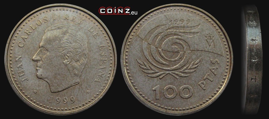 100 peset 1999 Rok Seniorów - monety Hiszpanii