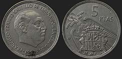 Monety Hiszpanii - 5 peset 1958-1975