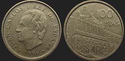 Monety Hiszpanii - 100 peset 1996 Hiszpańska Biblioteka Narodowa