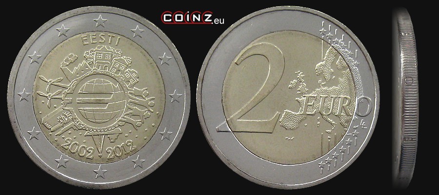 2 euro 2012 - 10 Lat Euro w Obiegu - monety Estonii