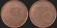 Monety Estonii - 5 euro centów od 2011