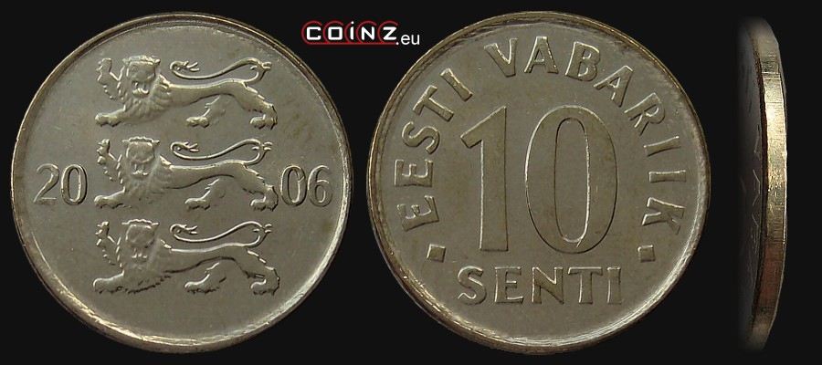 10 senti 1991-2008 - monety Estonii