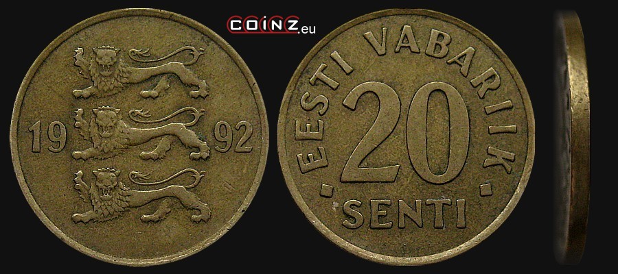 20 senti 1992-1996 - monety Estonii