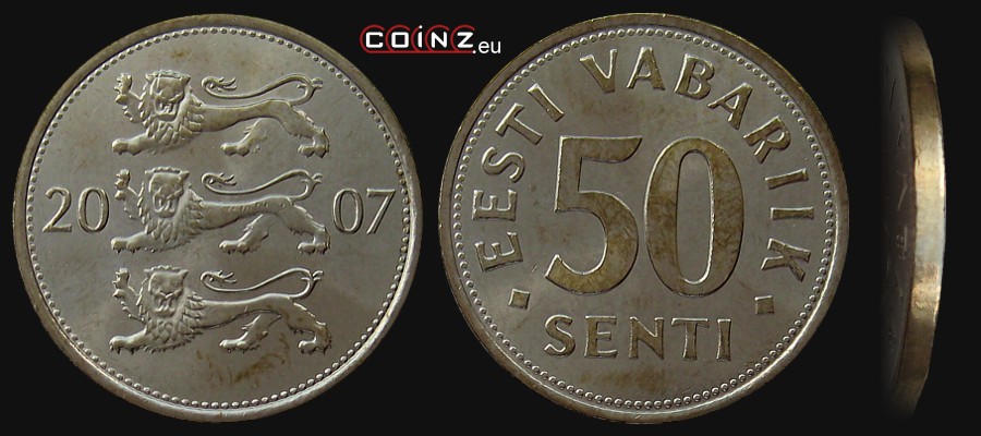 50 senti 1992-2007 - monety Estonii