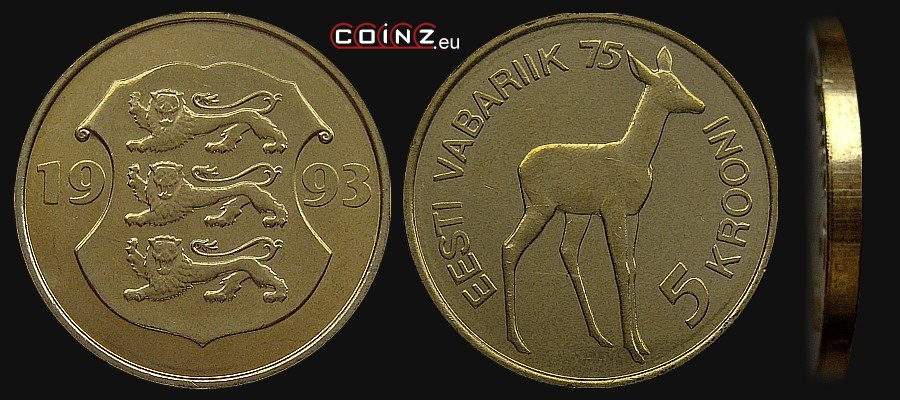 5 koron 1993 - 75-lecie Niepodległości - monety Estonii