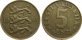 Estonian coins - 5 senti 1991-1995