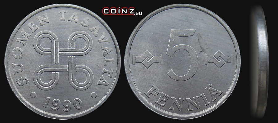 5 pennia 1977-1990 - monety Finlandii