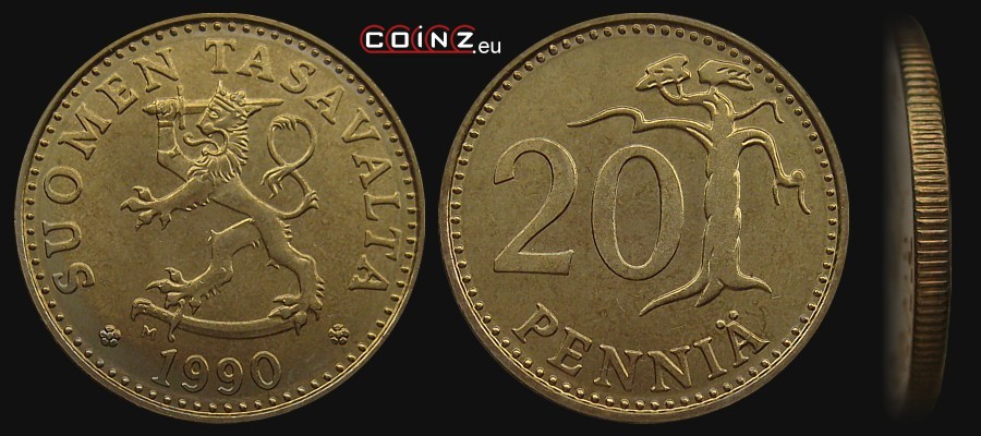 20 pennia 1963-1990 - monety Finlandii