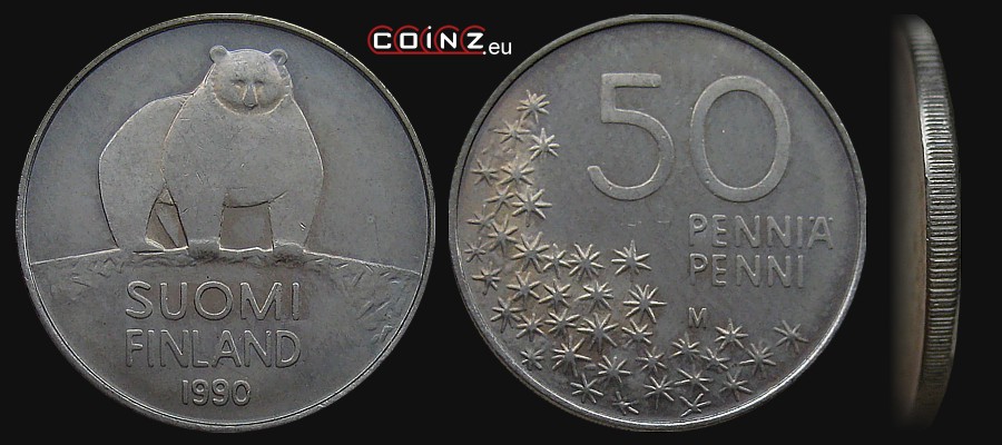 50 pennia 1990-2001 - monety Finlandii