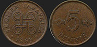 Coins of Finland - 5 penniä 1963-1977