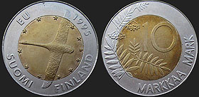 Coins of Finland - 10 markkaa 1995 Finland in the European Union