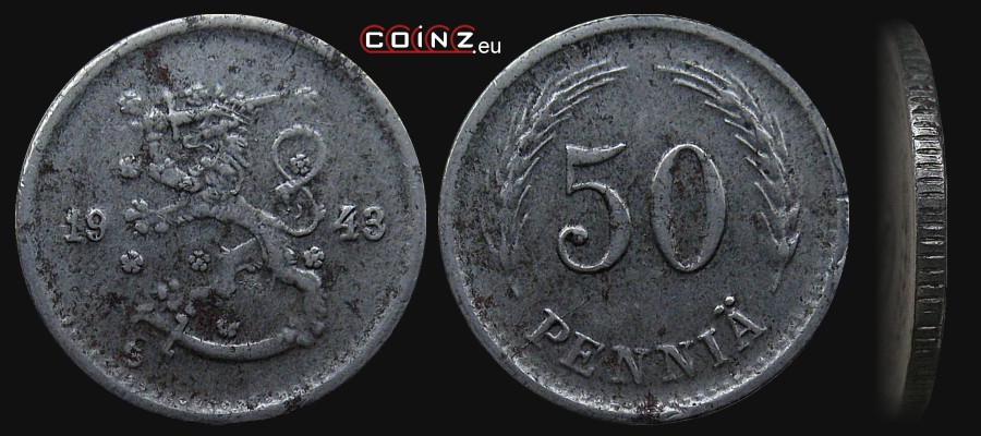 50 pennia 1943-1948 - monety Finlandii