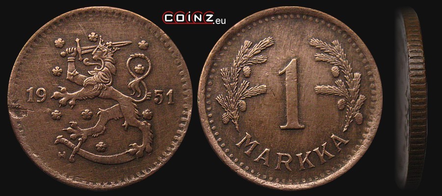 1 marka 1940-1951 - monety Finlandii