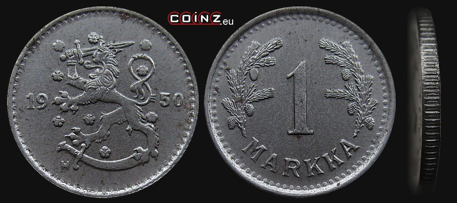 1 marka 1943-1952 - monety Finlandii
